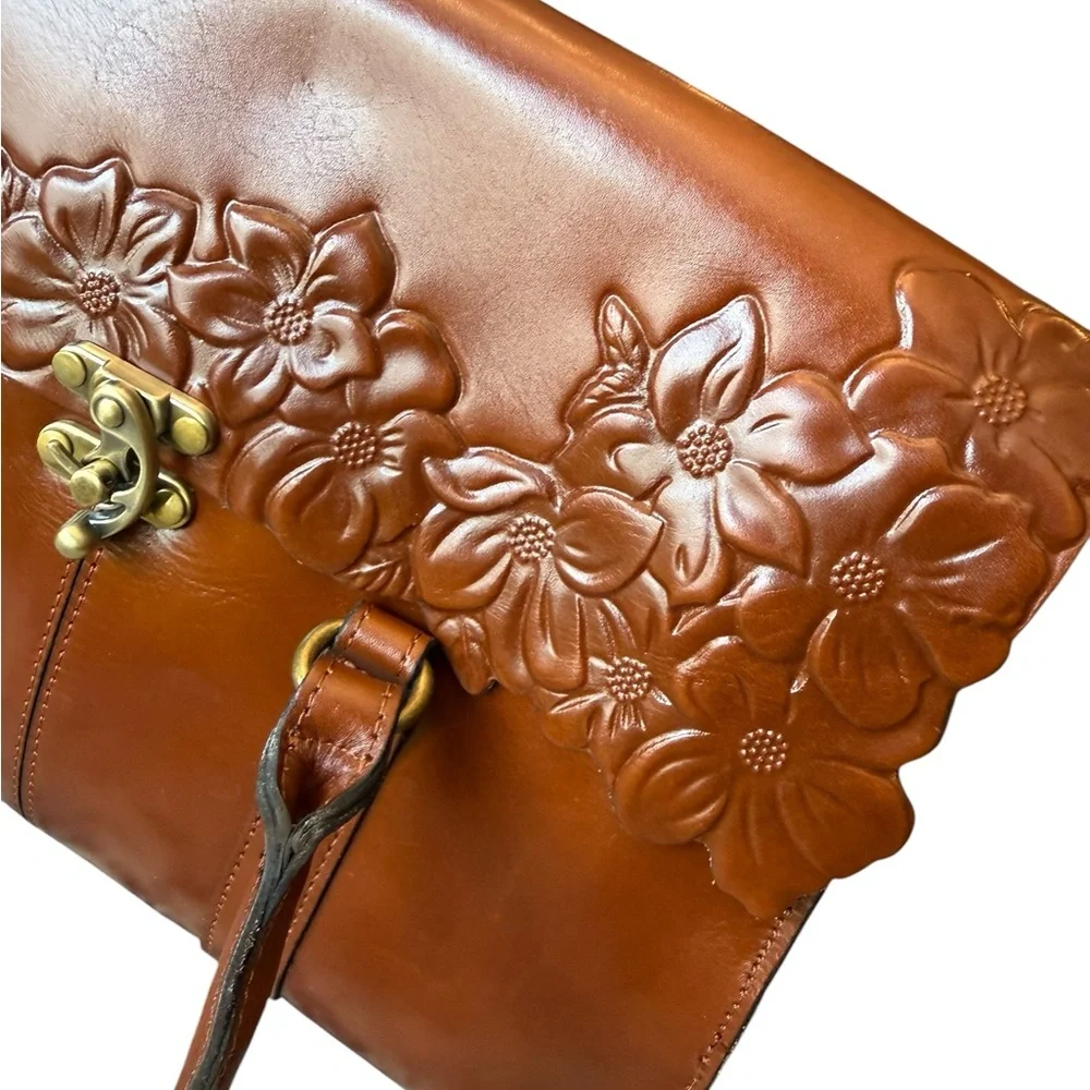 Patricia Nash‎ Vienna Satchel Handbag Tan Tooled Leather Floral Bag NEW Luxury
